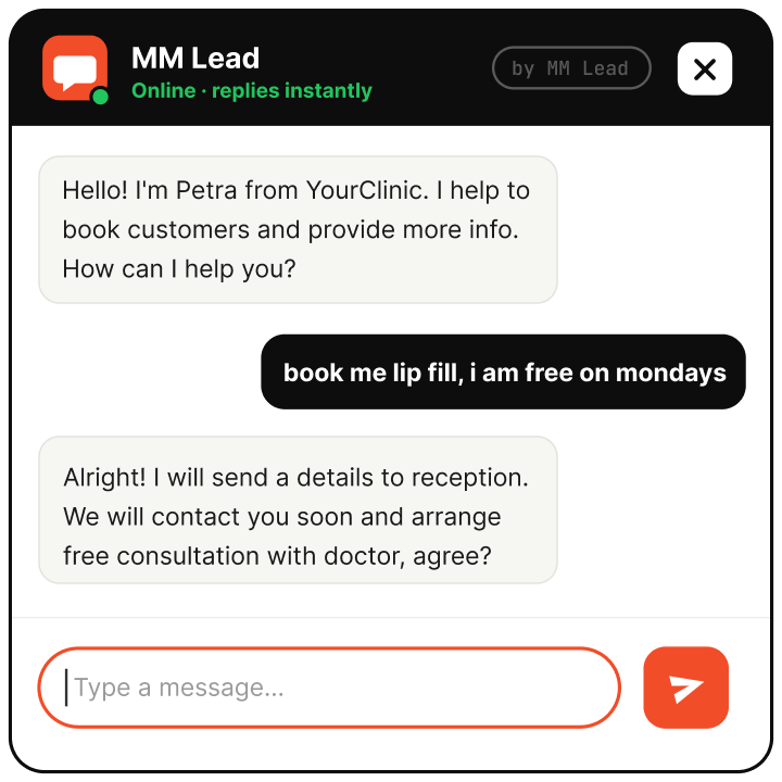 AI recepční MMLead v chatovacím okně na webu kliniky